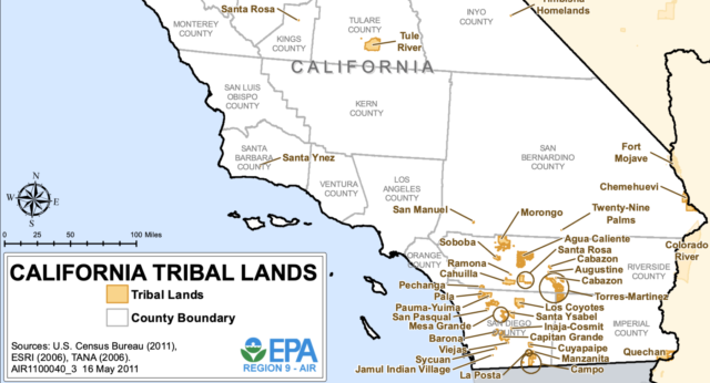 The EPA's map of federally recognized tribal land. Note, this does not include all tribes.